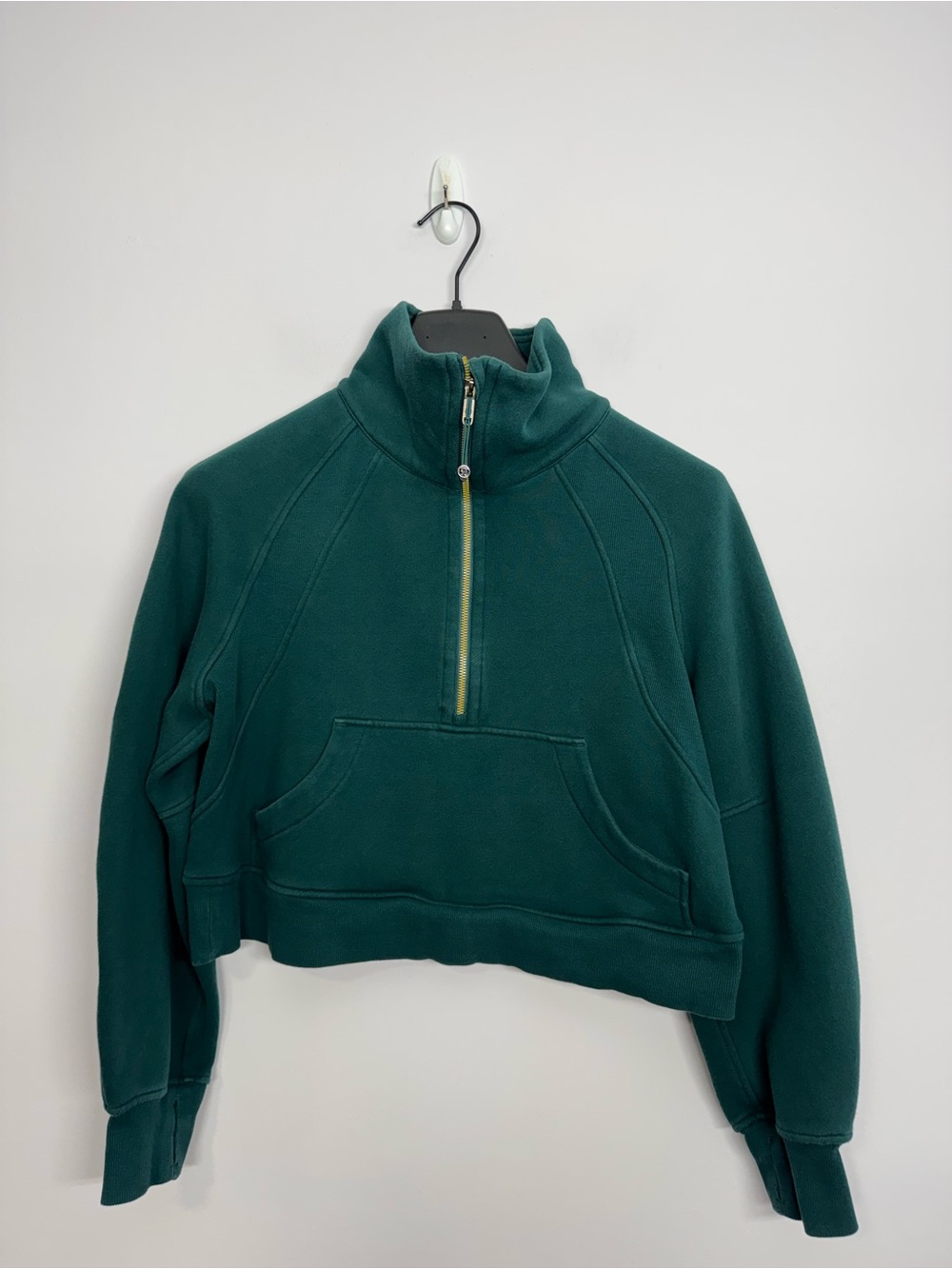 15: Lululemon Scuba Oversized Funnel Neck Half Zip Storm Teal / Gold Sz XS/S
